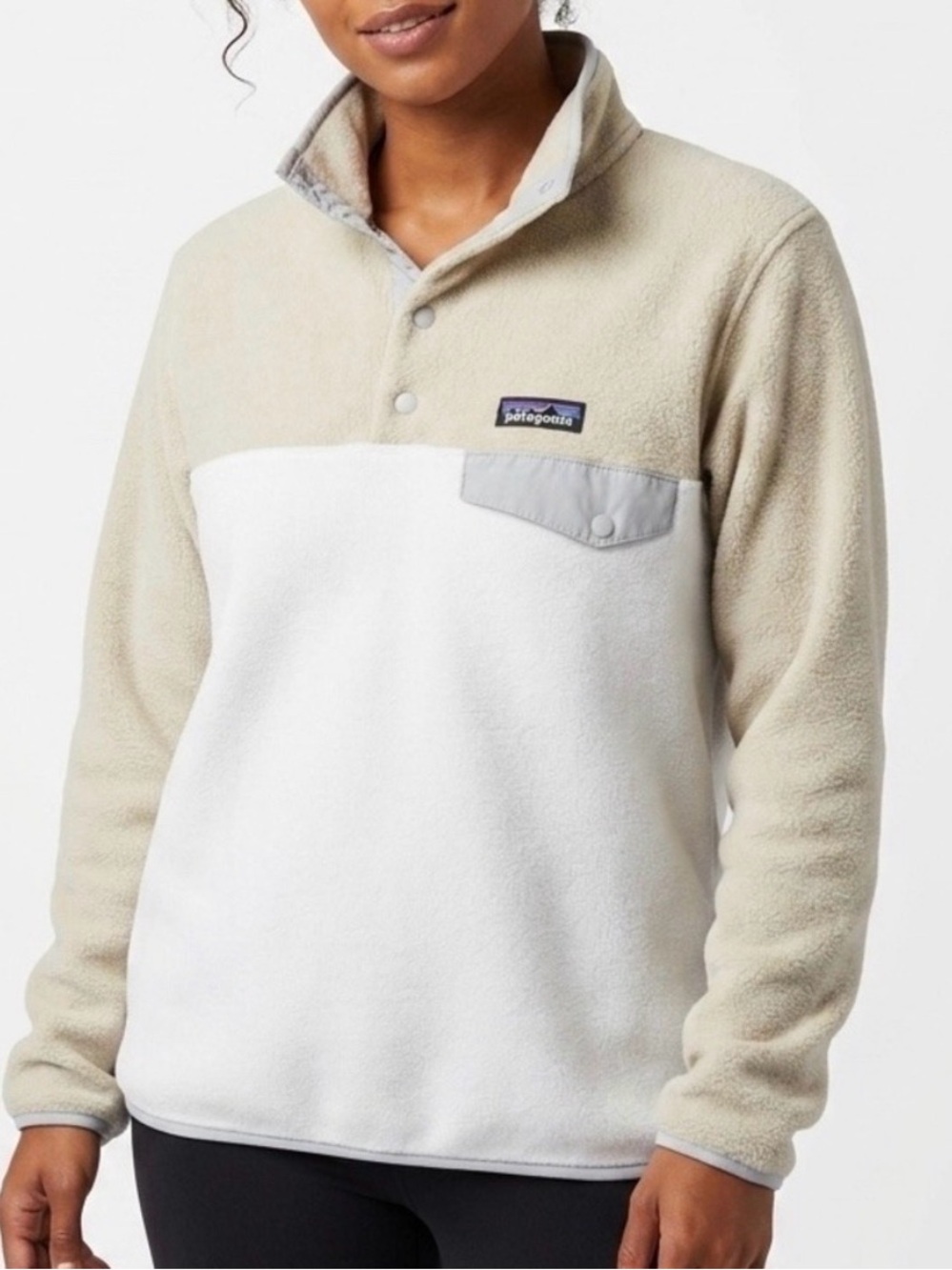 Patagonia | Synchilla Cream & Gray Snap T Fleece Pullover Jacket | Size Small